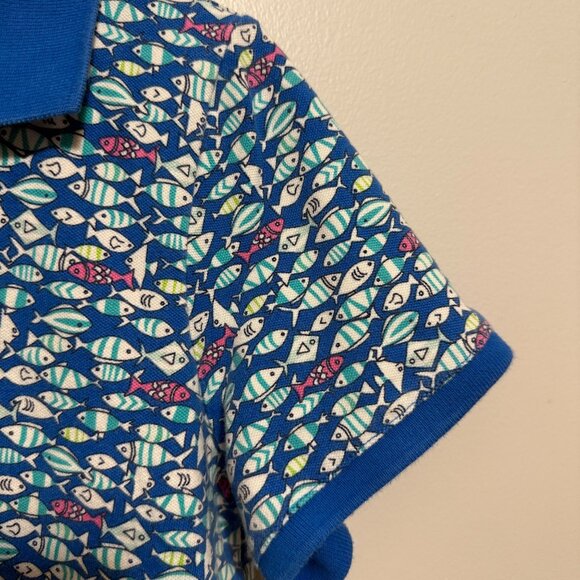 Lands End Polo Shirt Women's M Petite 10-12 Fish Print Short Sleeve Blue - Picture 5 of 7